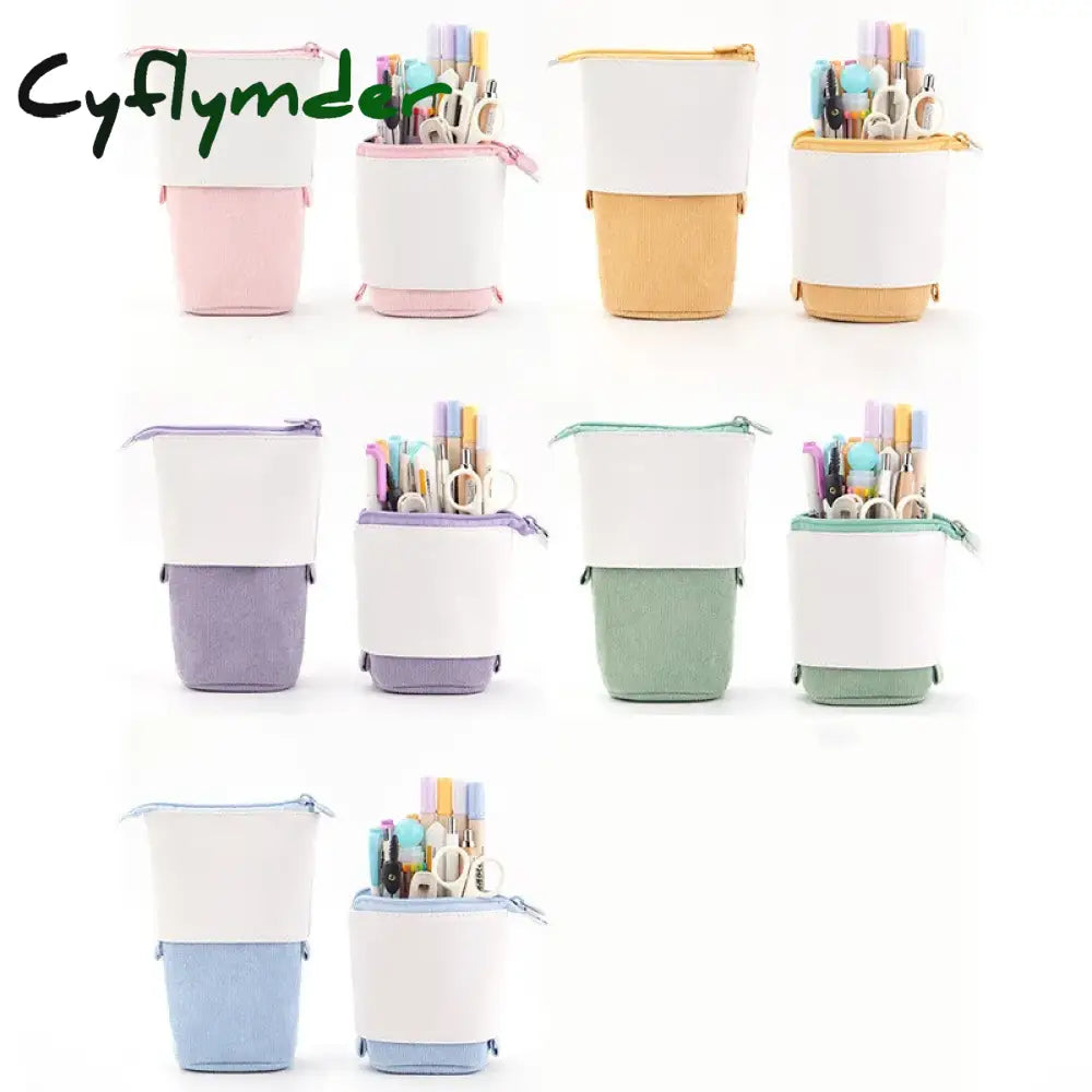 Cyflymder Back To School Creative Retractable Pencil Case School Stationery Storage Bag Kawaii