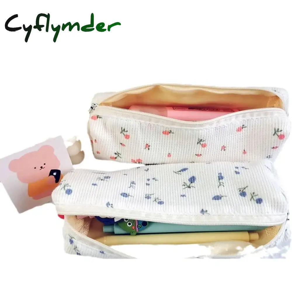 Cyflymder Back To School Cute Cartoon Flower Pen Pencil Bag School Office Supplies Large-Capacity