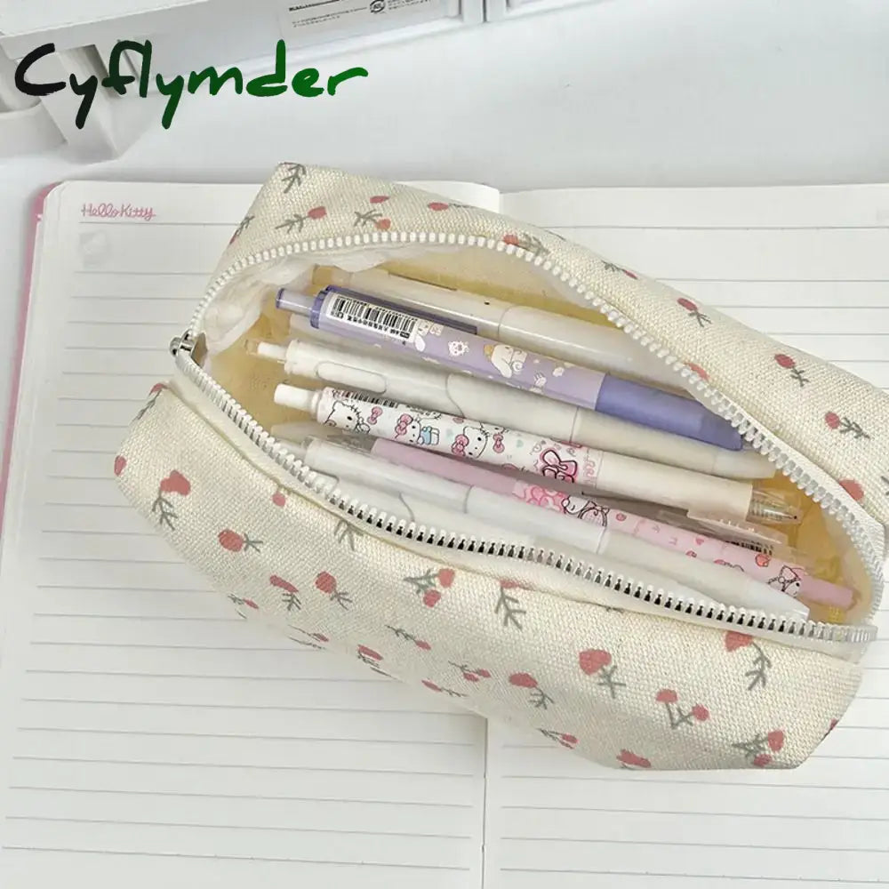 Cyflymder Back To School Cute Multifunctional Floral Pen Bag Student Cartoon Stationery Large