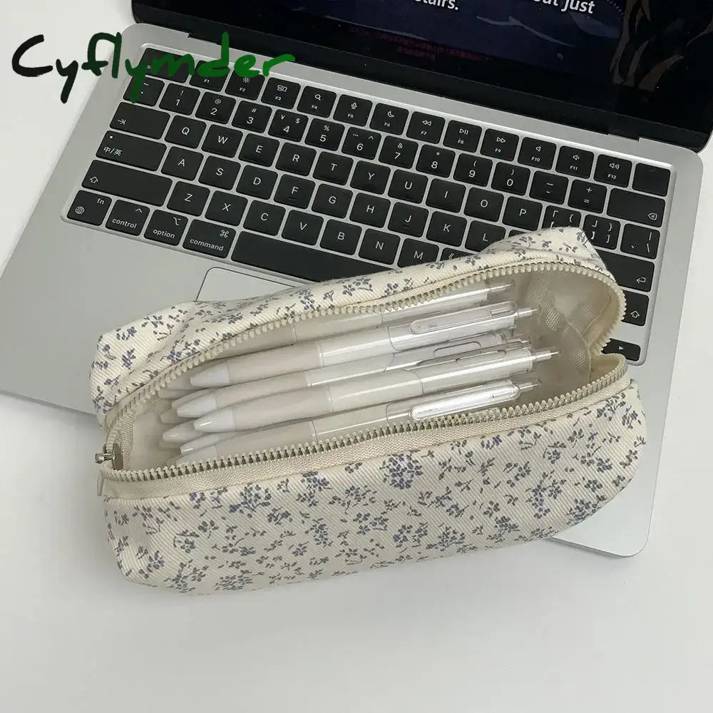 Cyflymder Back To School Cute Multifunctional Floral Pen Bag Student Cartoon Stationery Large