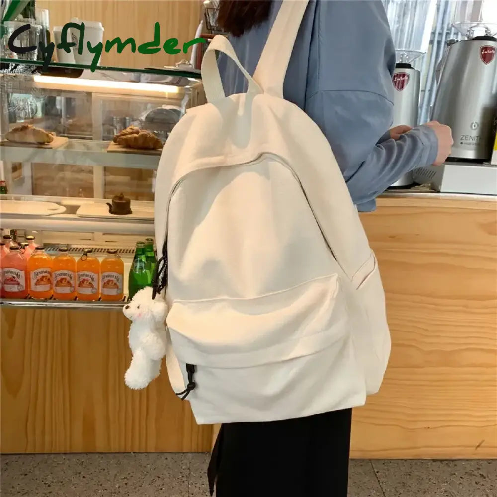 Cyflymder Back To School Fashion Backpack Canvas Women Solid Color Travel New School Book Bag For