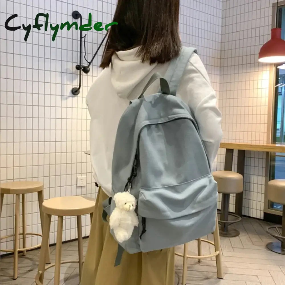 Cyflymder Back To School Fashion Backpack Canvas Women Solid Color Travel New School Book Bag For