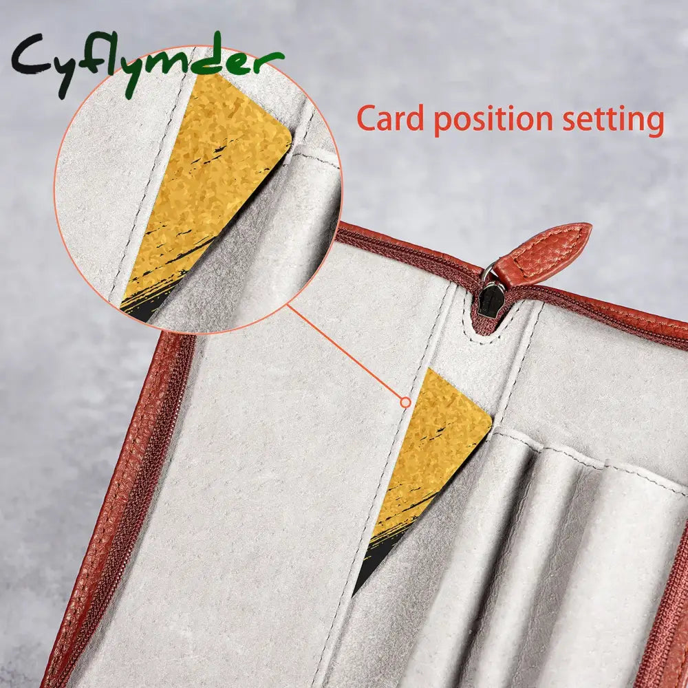 Cyflymder Back To School Genuine Leather Fountain Pen Case 3 Divided Slots Zippered Pouch Handmade