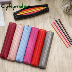 Cyflymder Back To School Genuine Leather Simple Pen Case For School Students Stationery Storage Box