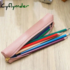 Cyflymder Back To School Genuine Leather Simple Pen Case For School Students Stationery Storage Box