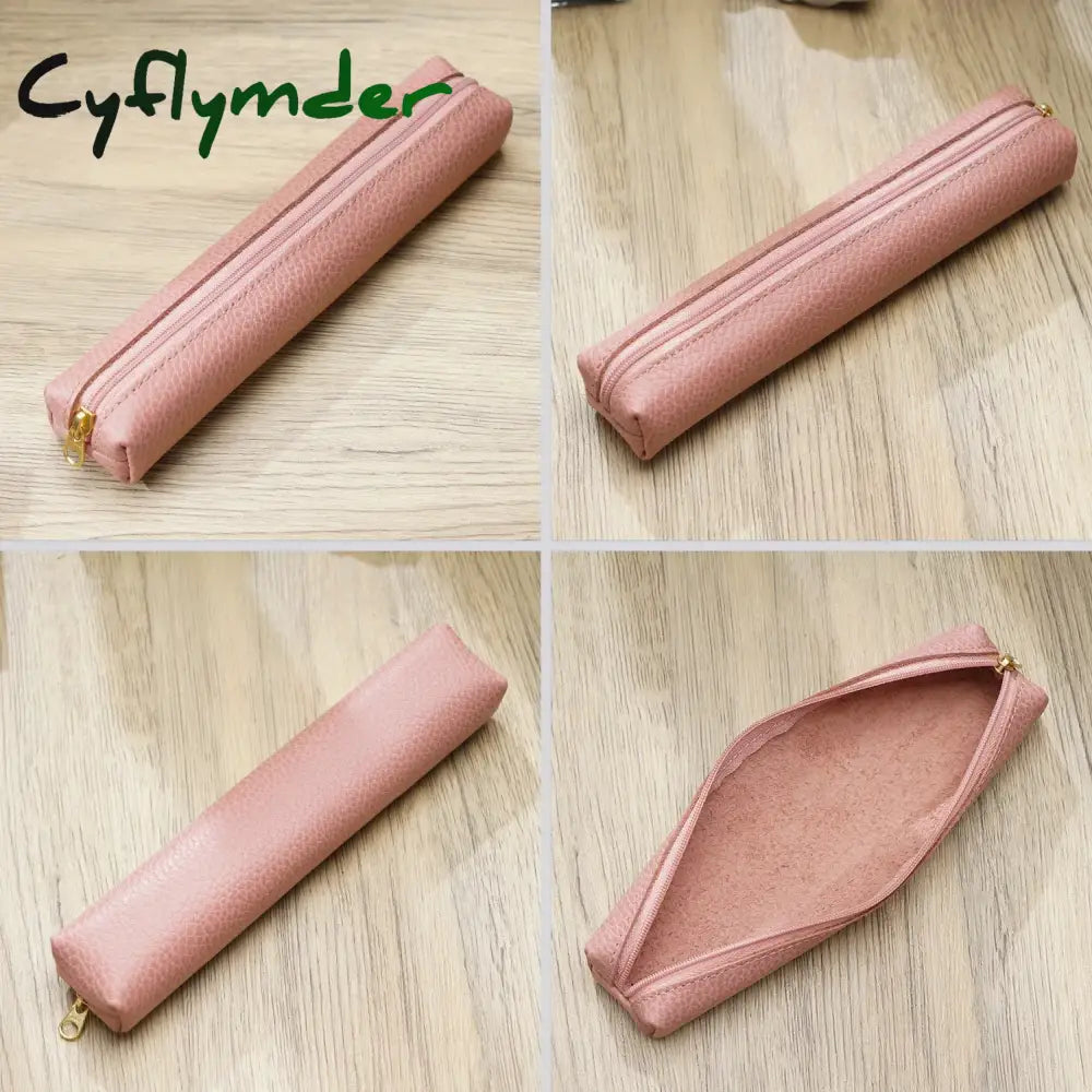 Cyflymder Back To School Genuine Leather Simple Pen Case For School Students Stationery Storage Box