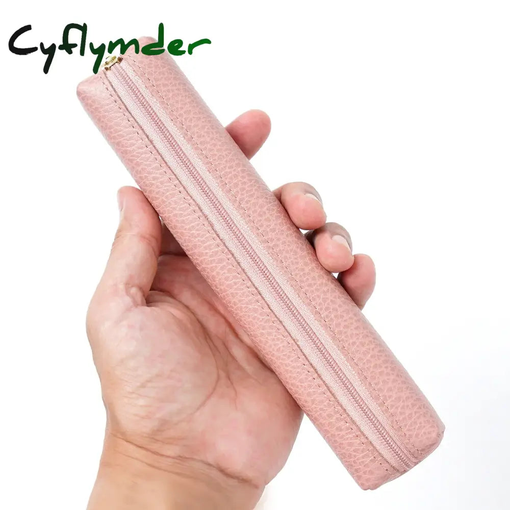 Cyflymder Back To School Genuine Leather Simple Pen Case For School Students Stationery Storage Box