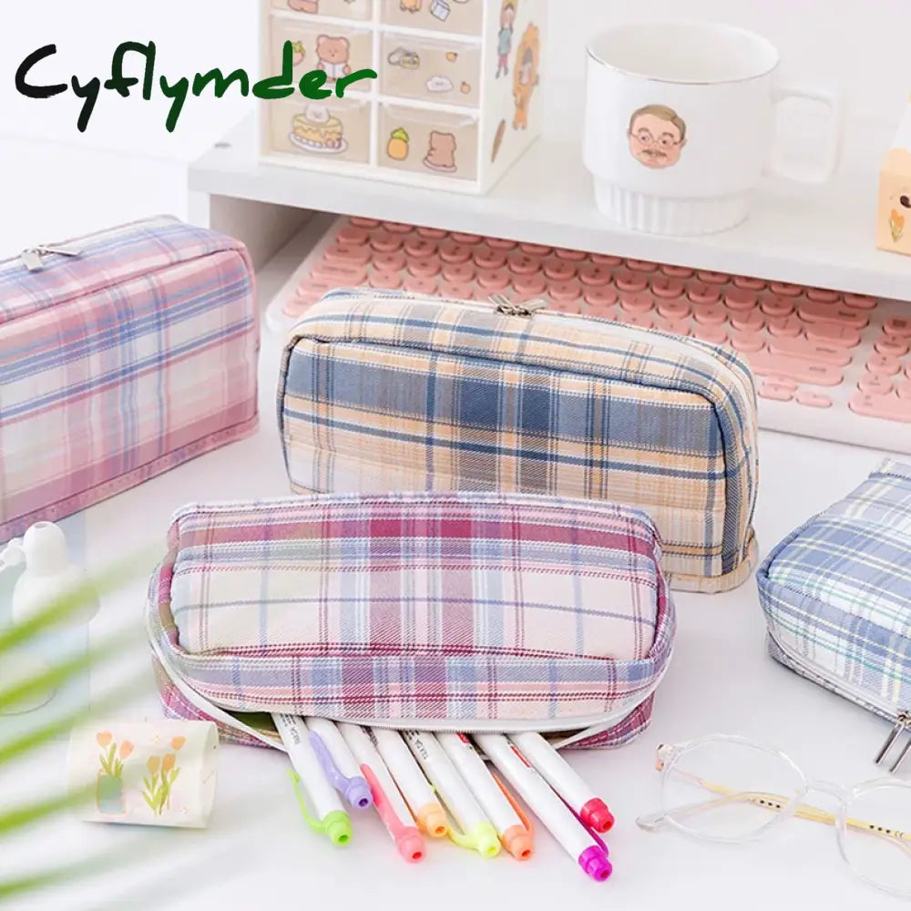 Cyflymder Back To School Grid Pencil Case Kawaii Stationery Pencils Large Capacity Estuche Escolar