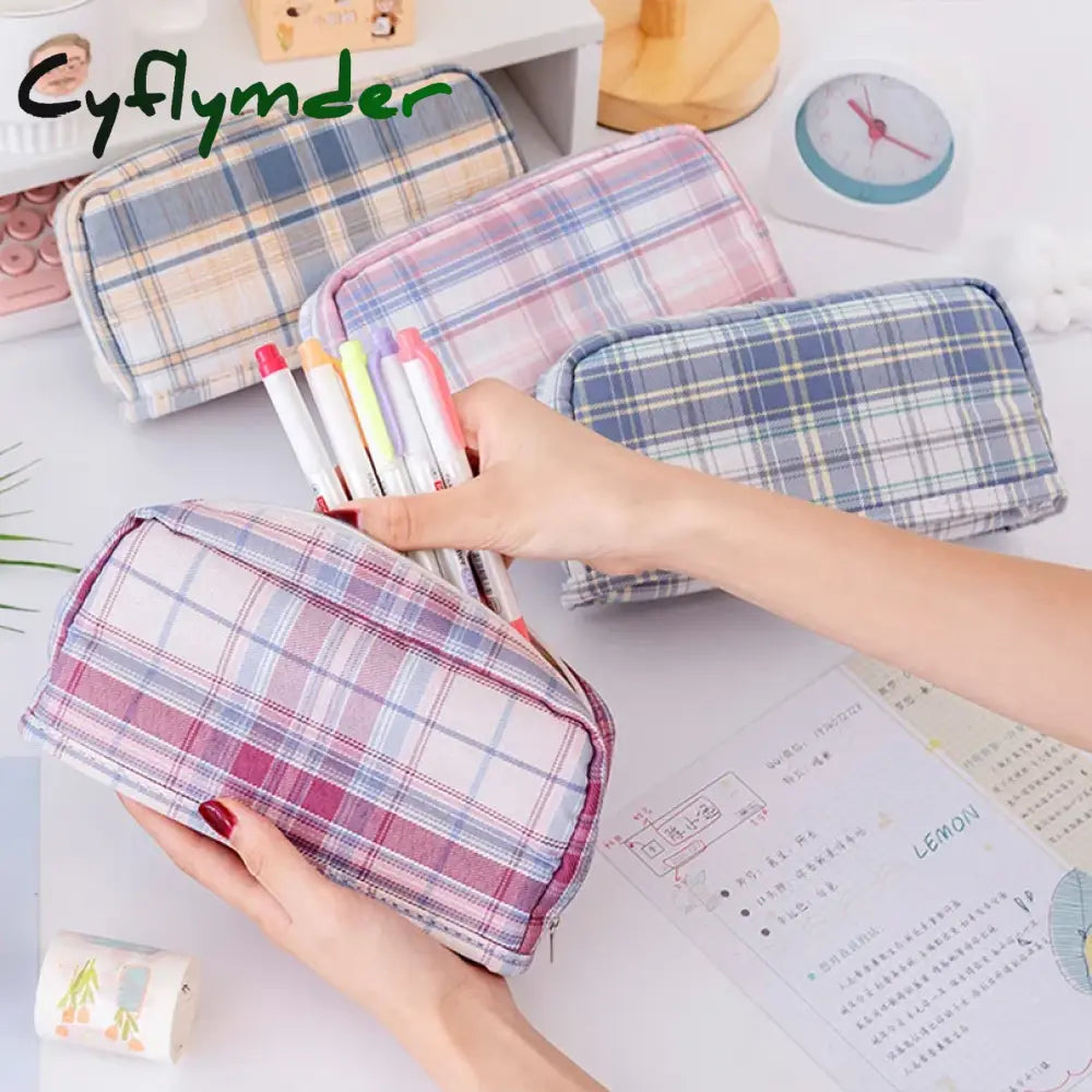 Cyflymder Back To School Grid Pencil Case Kawaii Stationery Pencils Large Capacity Estuche Escolar