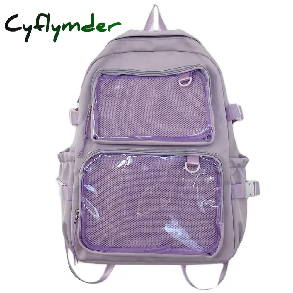 Cyflymder Back To School Kawaii Backpack Women Transparent Pocket Itabag Large-Capacity Laptop
