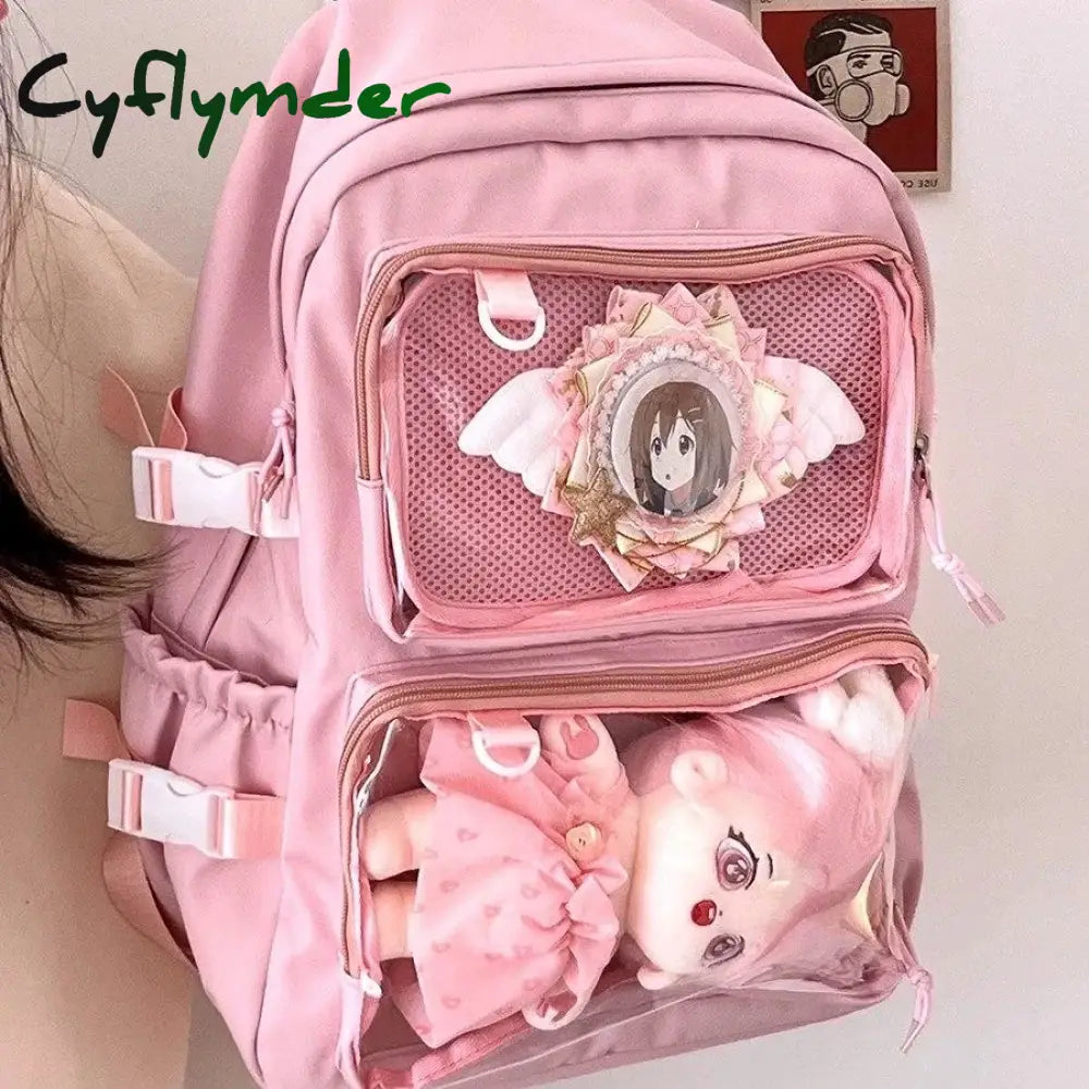 Cyflymder Back To School Kawaii Backpack Women Transparent Pocket Itabag Large-Capacity Laptop