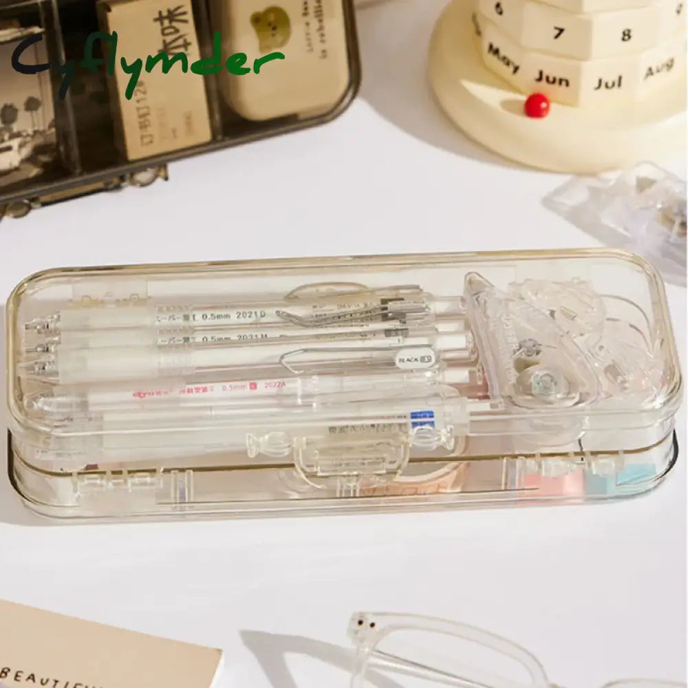 Cyflymder Back To School Kawaii Transparent Pencil Case Double Layer Multifunction Kids Pen