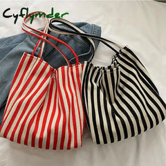 Cyflymder Back To School Korean Version Of Retro Literary Handbag Simple Fresh Striped Shoulder Bag