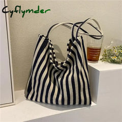 Cyflymder Back To School Korean Version Of Retro Literary Handbag Simple Fresh Striped Shoulder Bag