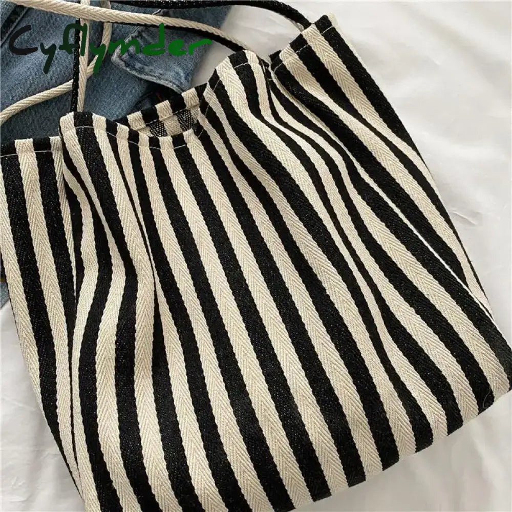 Cyflymder Back To School Korean Version Of Retro Literary Handbag Simple Fresh Striped Shoulder Bag