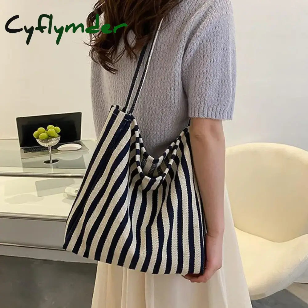 Cyflymder Back To School Korean Version Of Retro Literary Handbag Simple Fresh Striped Shoulder Bag