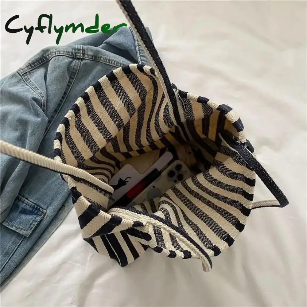 Cyflymder Back To School Korean Version Of Retro Literary Handbag Simple Fresh Striped Shoulder Bag