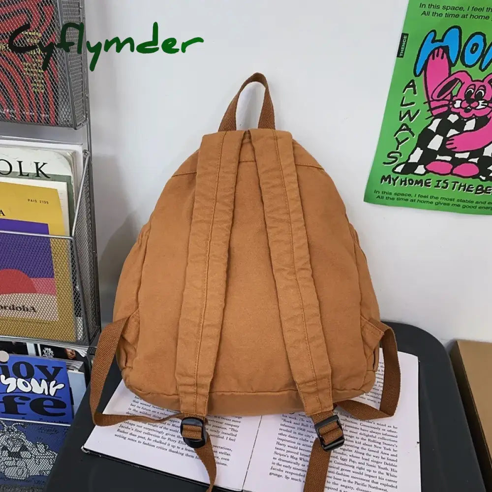 Cyflymder Back To School Ladies Canvas Vintage Girl Leisure Drawstring Book Bag Female Brown Laptop
