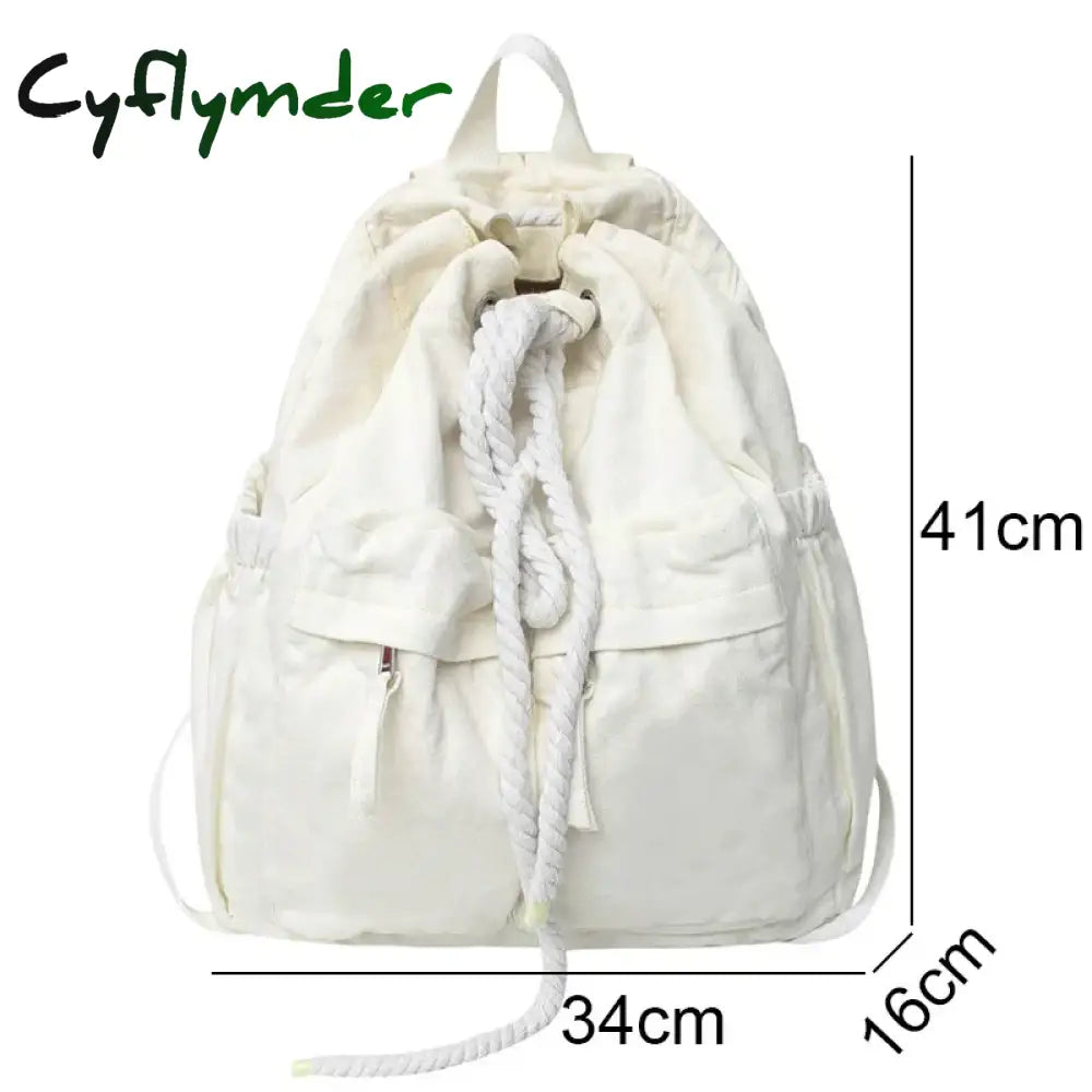 Cyflymder Back To School Ladies Canvas Vintage Girl Leisure Drawstring Book Bag Female Brown Laptop