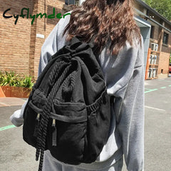 Cyflymder Back To School Ladies Canvas Vintage Girl Leisure Drawstring Book Bag Female Brown Laptop