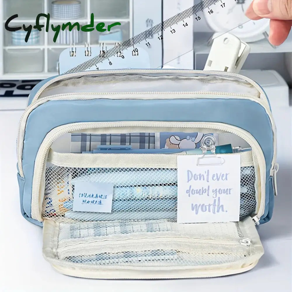 Cyflymder Back To School Large Capacity 3 Layers Pen Box Kawaii Pencil Cases Cute Holder Pouch For