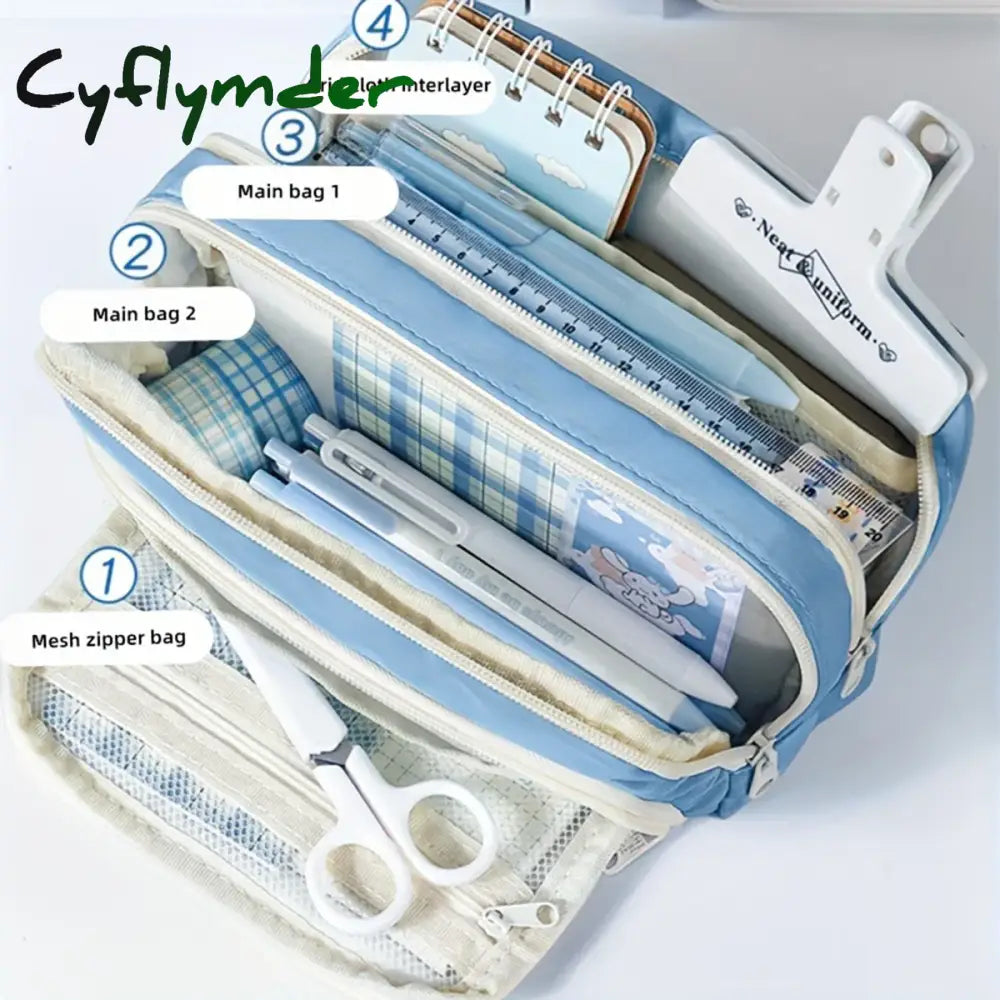 Cyflymder Back To School Large Capacity 3 Layers Pen Box Kawaii Pencil Cases Cute Holder Pouch For