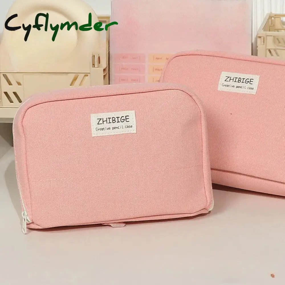 Cyflymder Back To School Large Capacity Pencil Bag Pink Aesthetic School Box Stationery Supplies