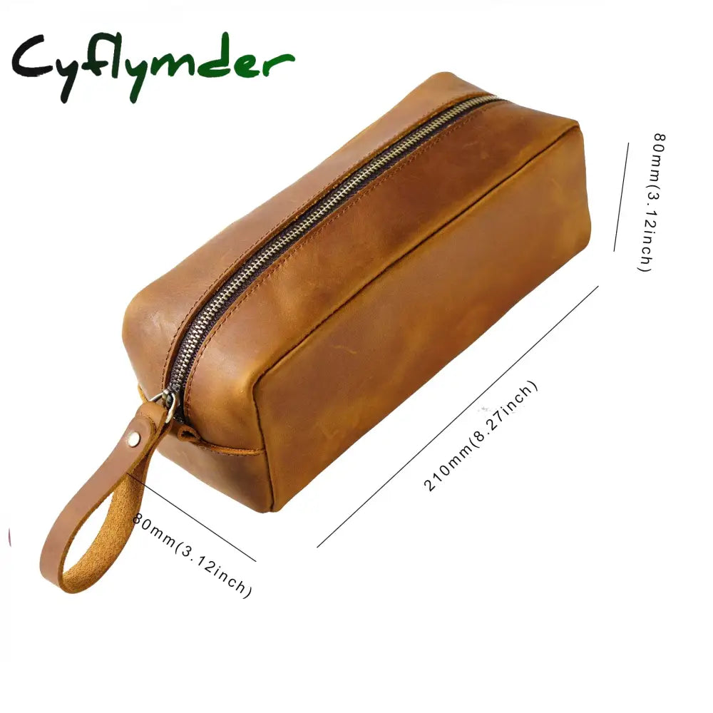 Cyflymder Back To School Large Capacity Pencil Case Genuine Leather Pen Pouch Zipper Cowhide School