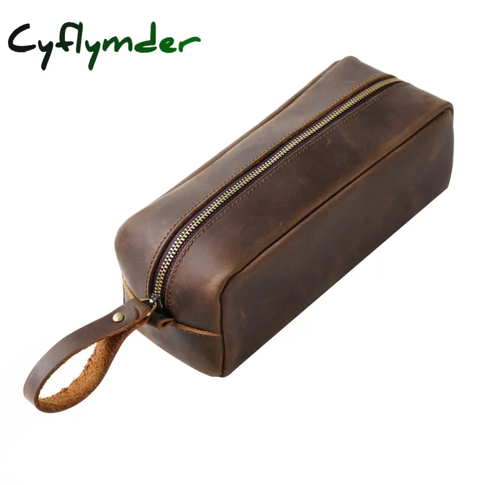 Cyflymder Back To School Large Capacity Pencil Case Genuine Leather Pen Pouch Zipper Cowhide School