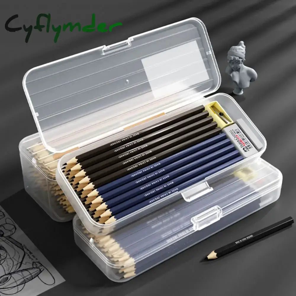 Cyflymder Back To School Large Capacity Storage Box High Quality Plastic Transparent Pencil Case