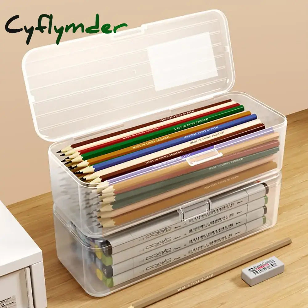 Cyflymder Back To School Large Capacity Storage Box High Quality Plastic Transparent Pencil Case