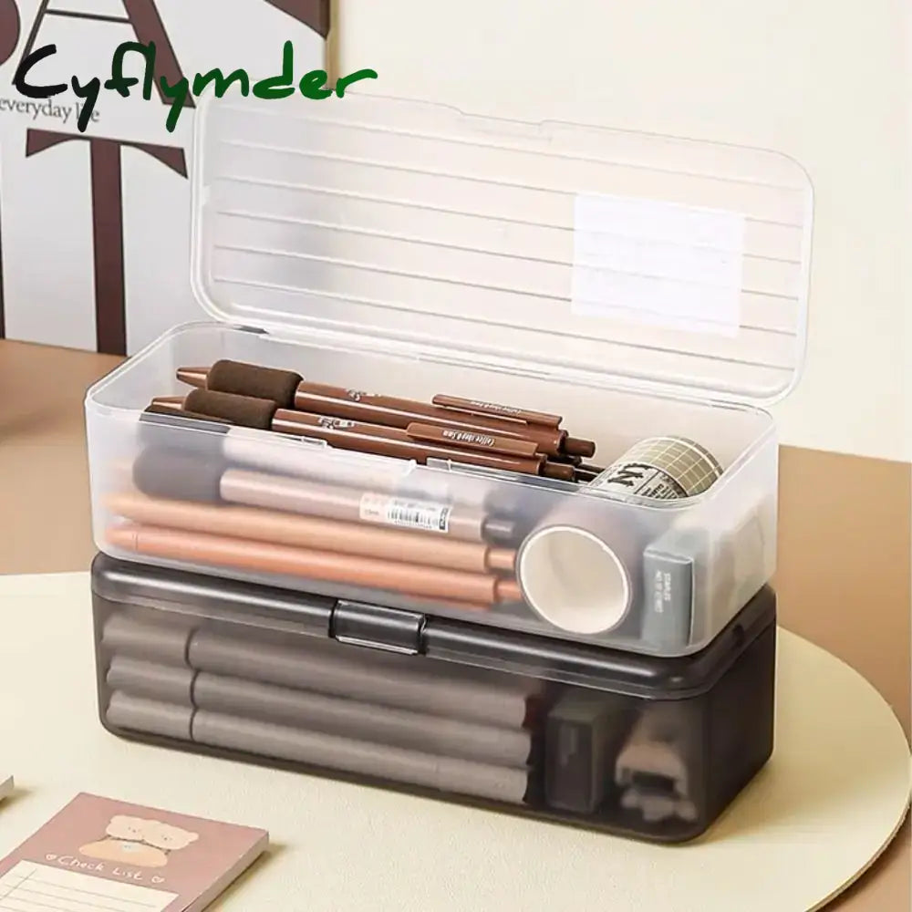 Cyflymder Back To School Large Capacity Storage Box High Quality Plastic Transparent Pencil Case