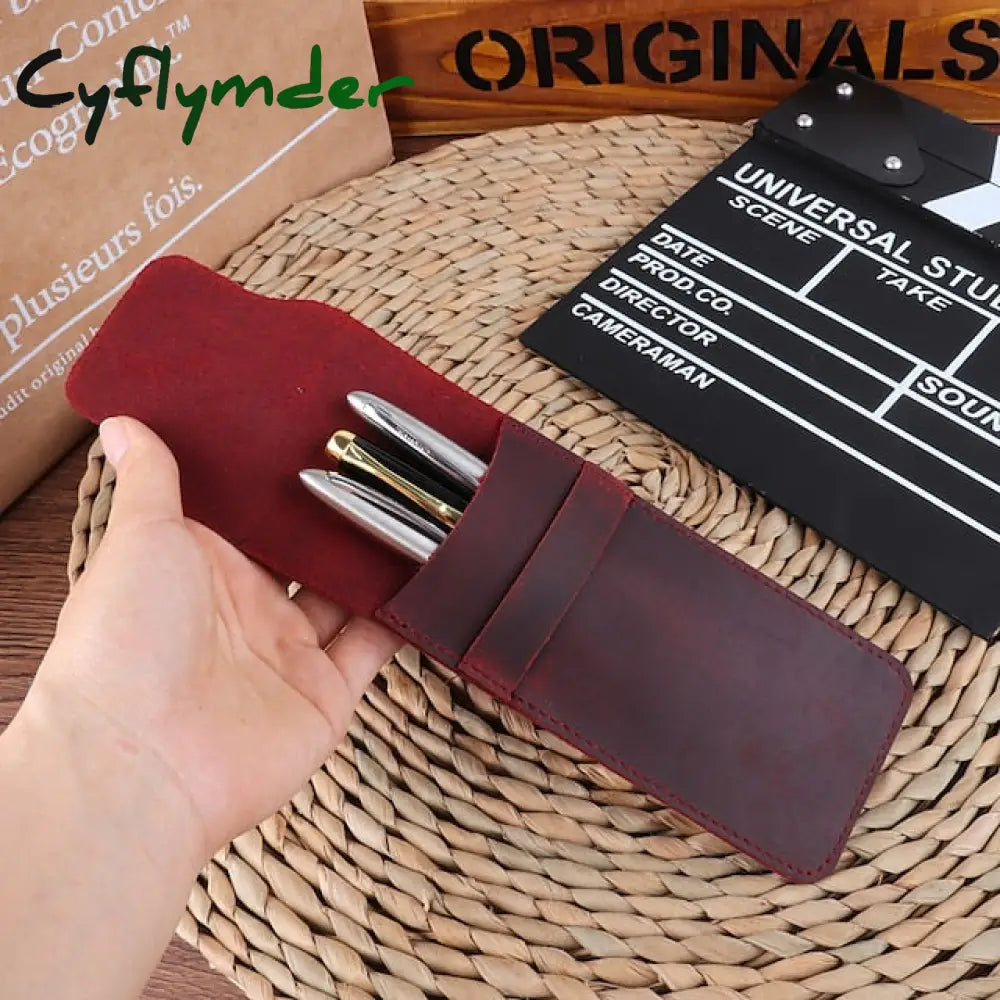 Cyflymder Back To School Leather Pen Bag Personality Retro Handmade First Layer Cowhide Pencil Case