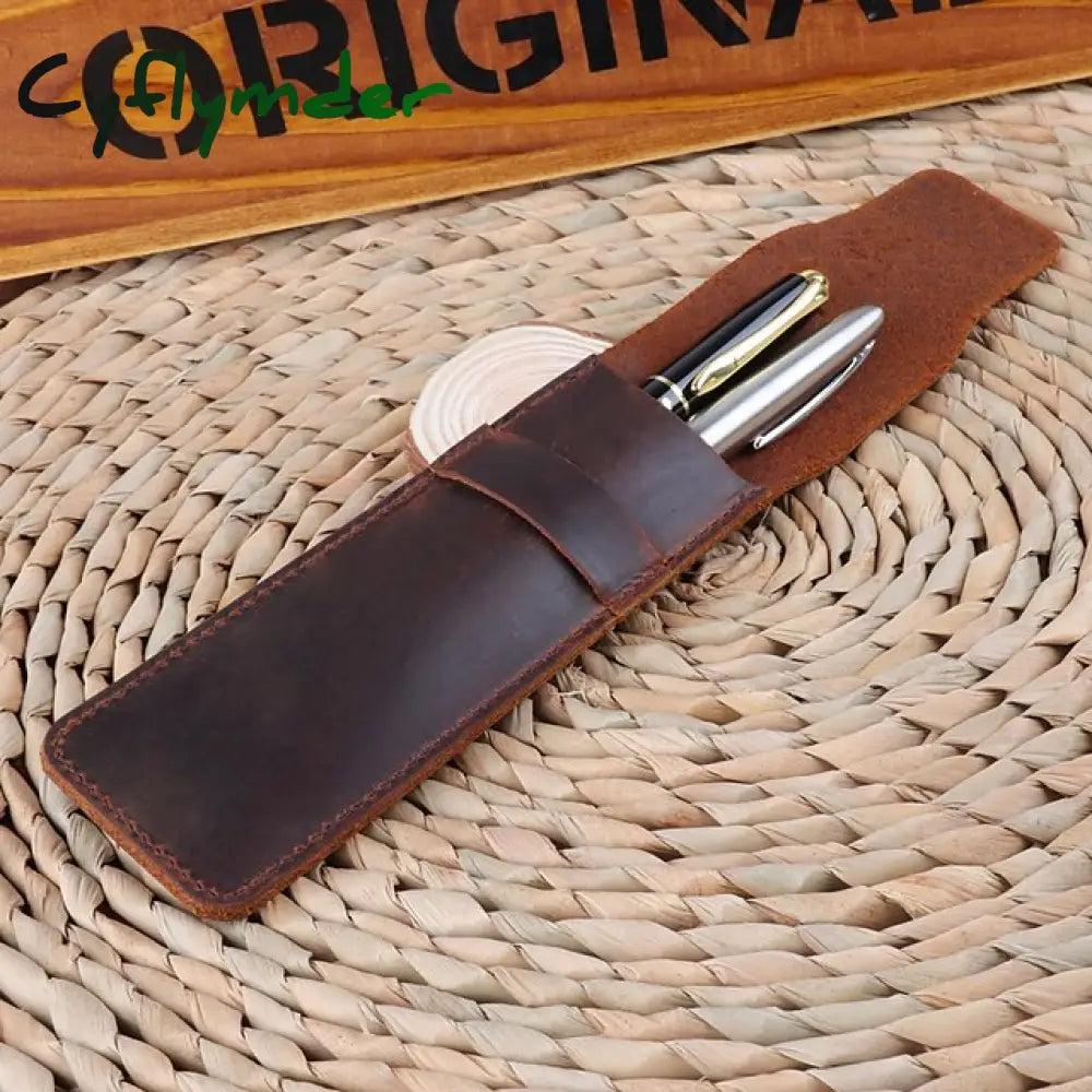 Cyflymder Back To School Leather Pen Bag Personality Retro Handmade First Layer Cowhide Pencil Case