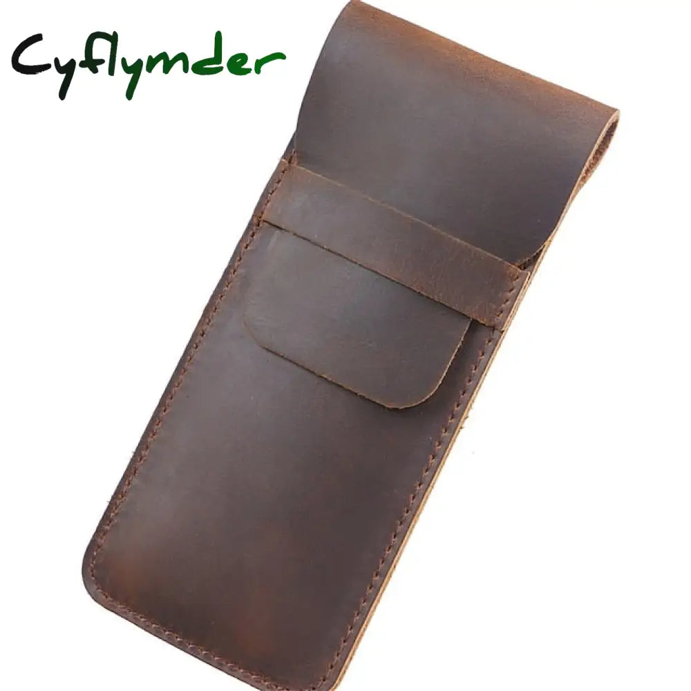 Cyflymder Back To School Leather Pen Bag Personality Retro Handmade First Layer Cowhide Pencil Case