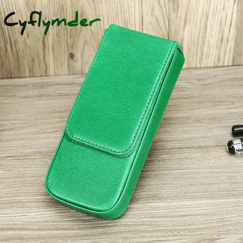 Cyflymder Back To School Luxury Genuine Leather 3 Slots Pen Case With Removable Tray Holder Pencil