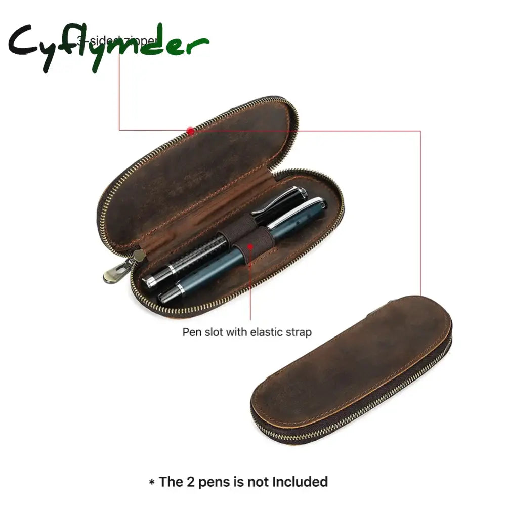 Cyflymder Back To School Luxury Leather Pencil Case Zipper Retro Fountain Pen Pouch Bag For Ofiice