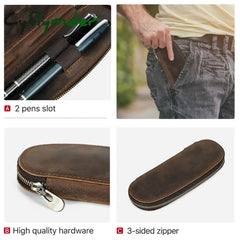 Cyflymder Back To School Luxury Leather Pencil Case Zipper Retro Fountain Pen Pouch Bag For Ofiice