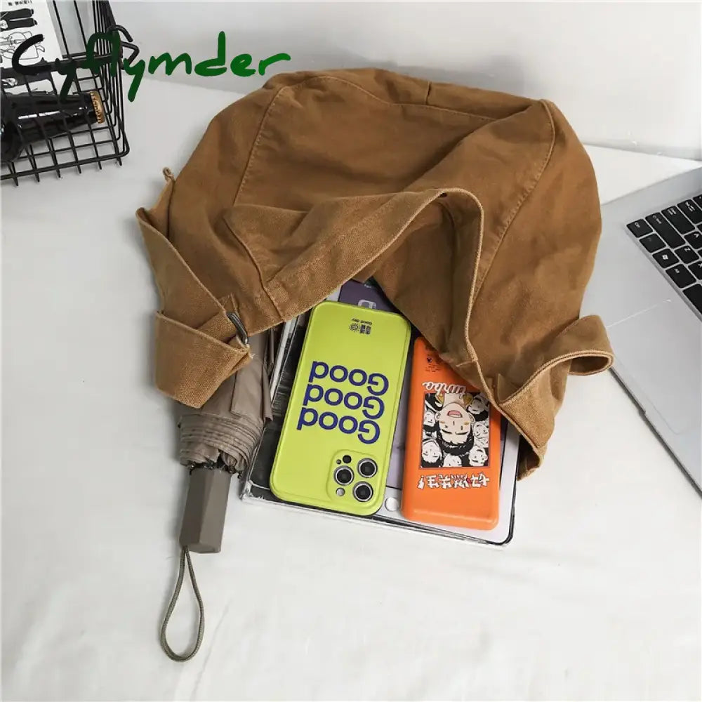 Cyflymder Back To School Minimalist Style Solid Shoulder Bags 100% Cotton Unisex Crossbody Canvas