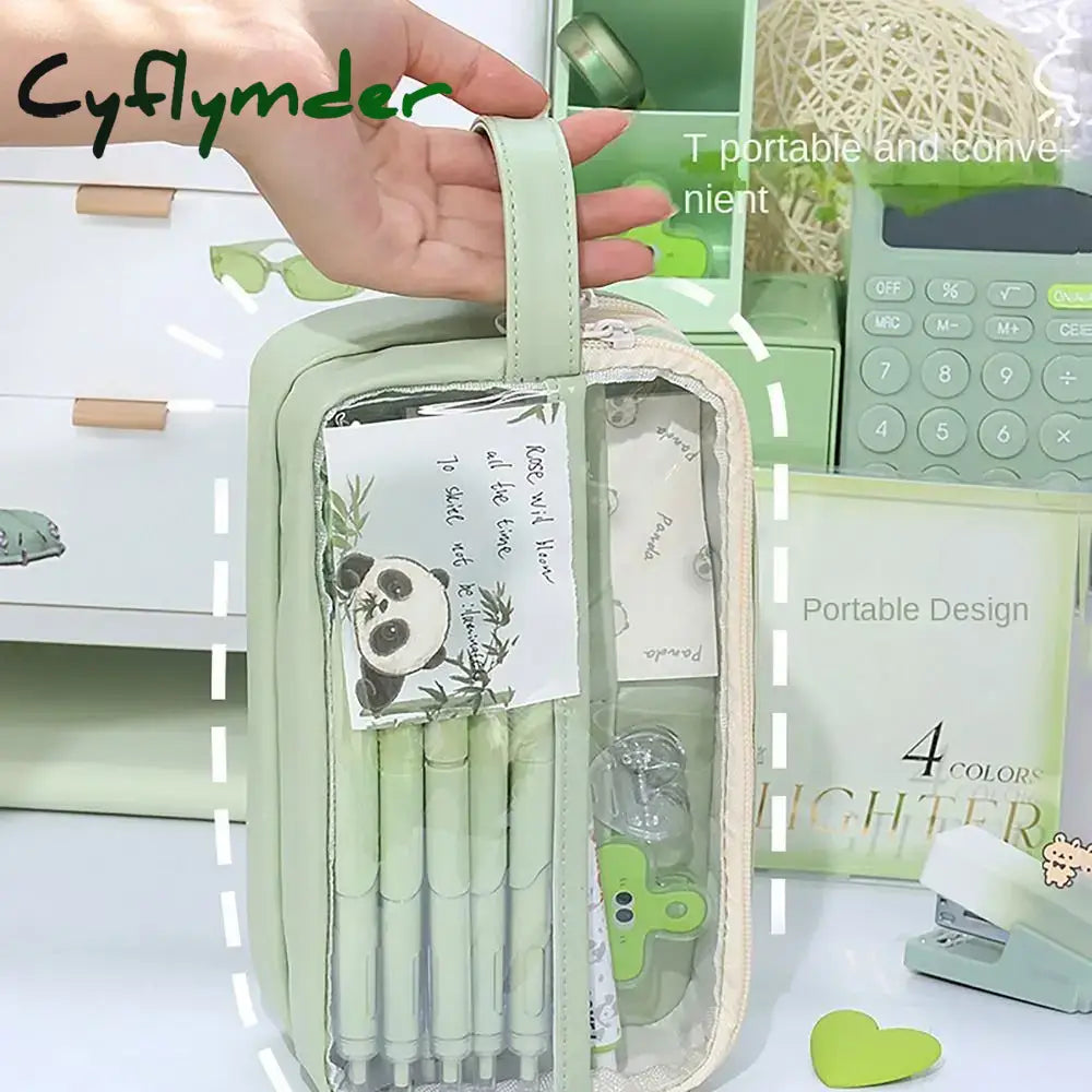 Cyflymder Back To School Multi-Functional Pencil Case Transparent With Handle Pen Bag Large