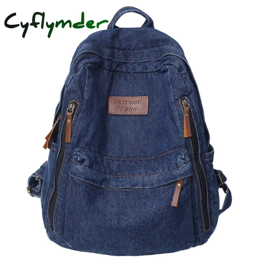 Cyflymder Back To School Multi Pocket Fashion Denim Women Backpack Male Female Laptop College