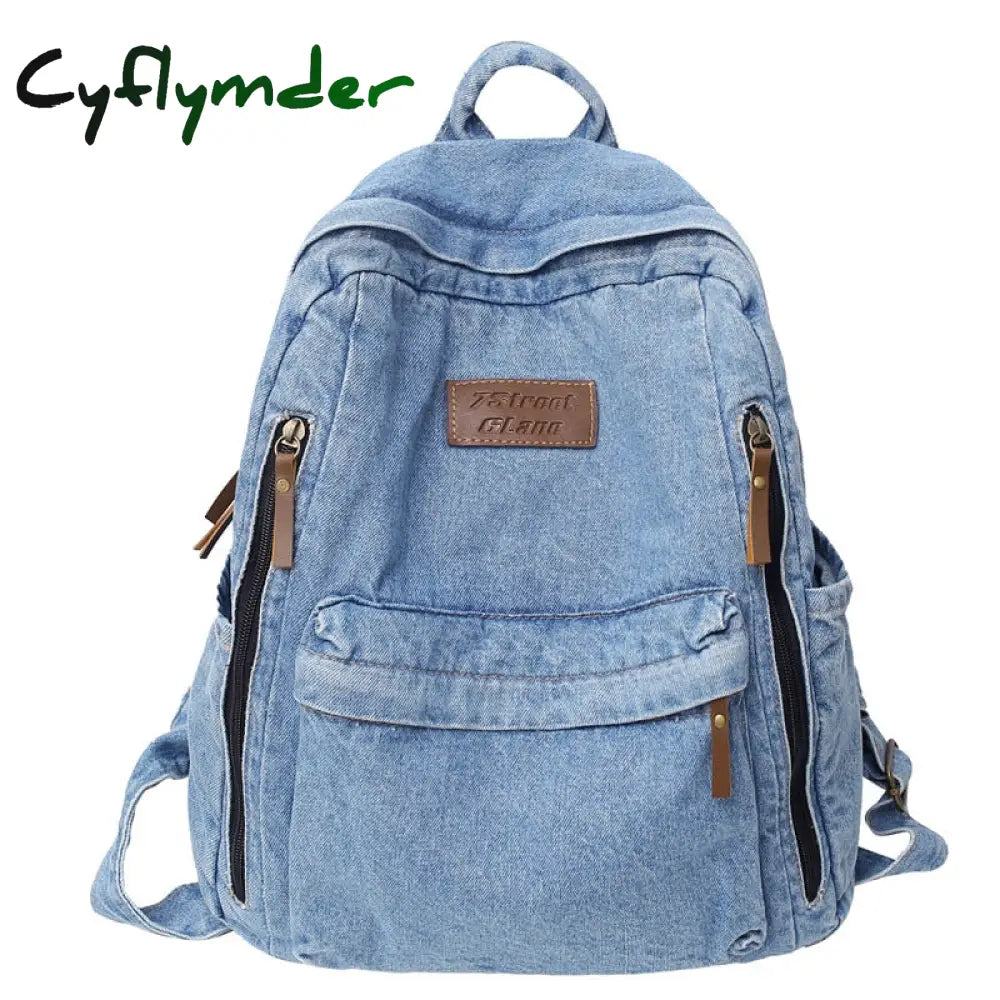 Cyflymder Back To School Multi Pocket Fashion Denim Women Backpack Male Female Laptop College
