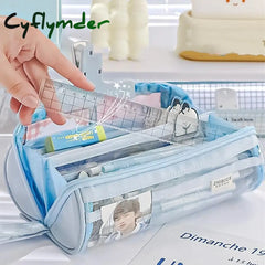 Cyflymder Back To School New Transparent Pen Bag Creative Simple Multi-Functional Primary And