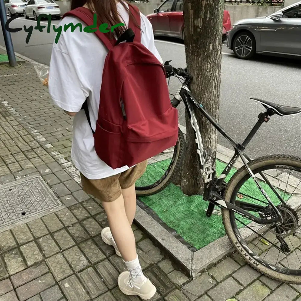 Cyflymder Back To School Nylon Versatile Backpack Black Grey White Red Waterproof Computer Bag