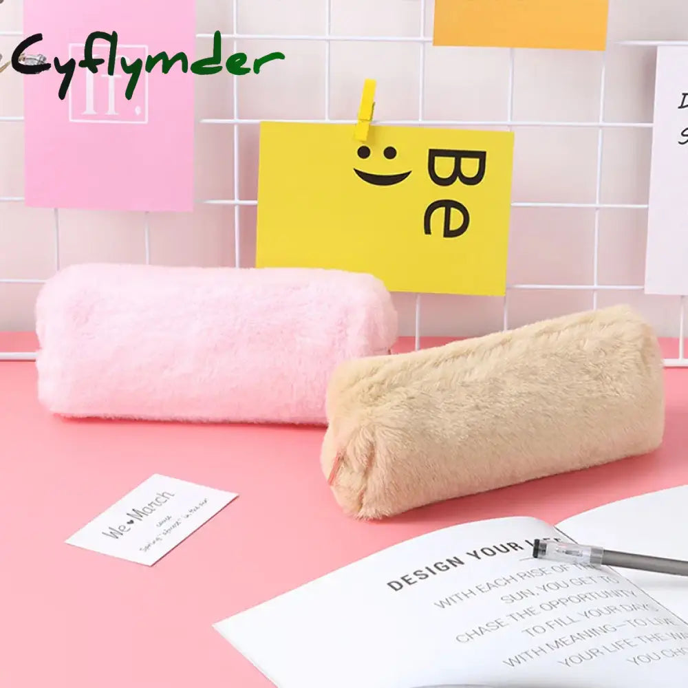 Cyflymder Back To School Pencil Case Black Cute Stationery Winter Pencilcase Trousse Scolaire Plush