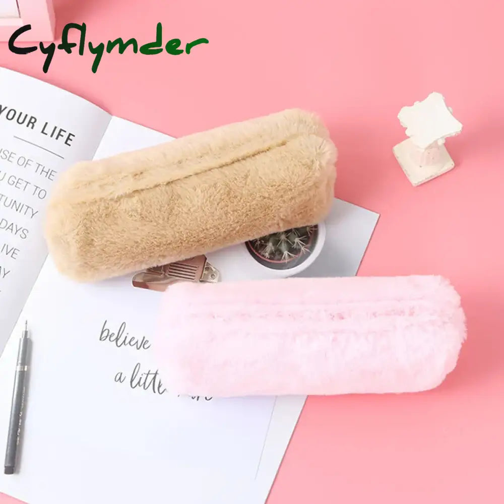 Cyflymder Back To School Pencil Case Black Cute Stationery Winter Pencilcase Trousse Scolaire Plush
