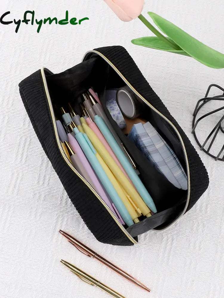 Cyflymder Back To School Pencil Case Black Estuche Escolar Pouch Corduroy Large Capacity Pen School