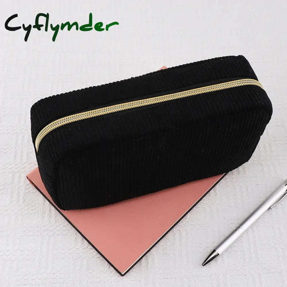 Cyflymder Back To School Pencil Case Black Estuche Escolar Pouch Corduroy Large Capacity Pen School