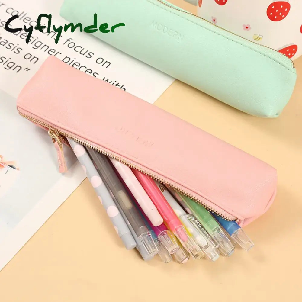 Cyflymder Back To School Pencil Case Black Trousse Pouch Estuches Korean Stationery Pu Leather Bag