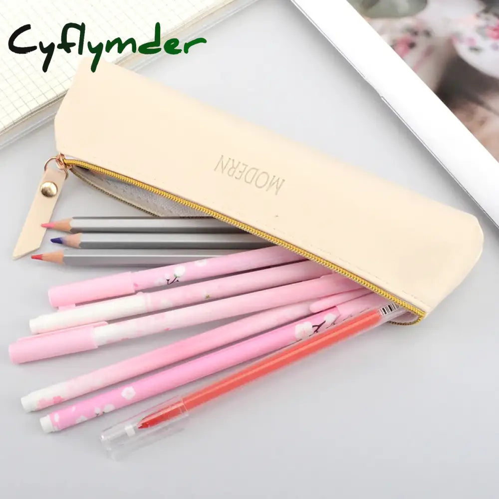 Cyflymder Back To School Pencil Case Black Trousse Pouch Estuches Korean Stationery Pu Leather Bag